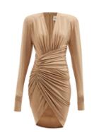 Alexandre Vauthier - Crystal-embellished Plunge-neck Jersey Dress - Womens - Gold