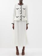 Self-portrait - Metallic Boucl And Chiffon Midi Dress - Womens - Ivory