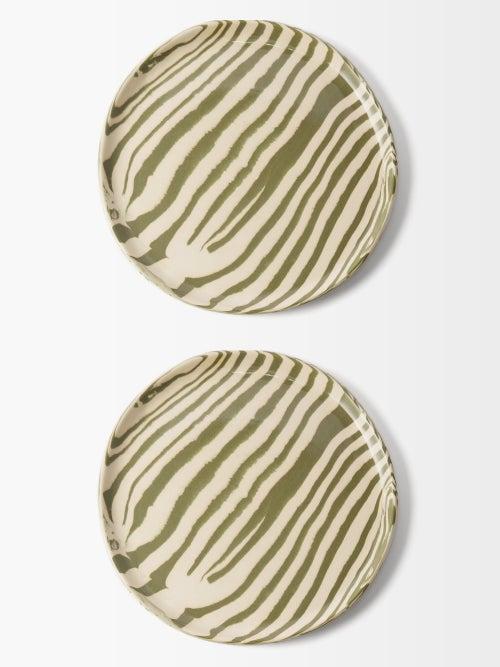 Henry Holland Studio - Set Of Two Marble-effect Earthenware Dinner Plates - Green White