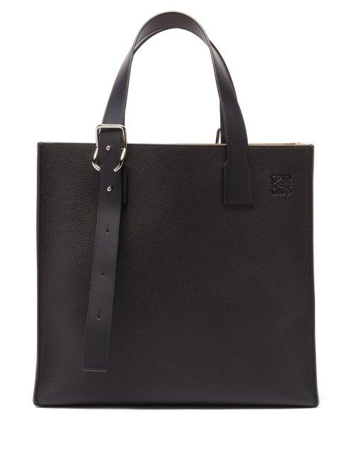 Loewe - Buckle Grained-leather Tote Bag - Mens - Black