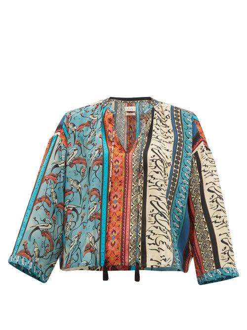 Matchesfashion.com Chufy - Alqamar Calligraphy Print Satin Crepe Blouse - Womens - Blue Multi