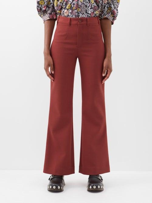 See By Chlo - High-rise Cotton-blend Flared Trousers - Womens - Dark Red