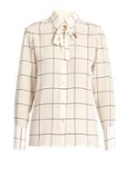 Valentino Windowpane-checked Silk Crepe De Chine Blouse