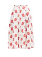 Matchesfashion.com Erdem - Ina Pleated Rose Fil-coup Twill Midi Skirt - Womens - Red White