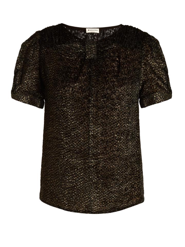 Masscob Short-sleeved Round-neck Patterned Velvet Top