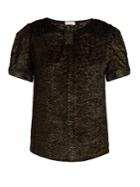 Masscob Short-sleeved Round-neck Patterned Velvet Top