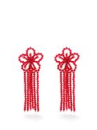 Shrimps - Frans Beaded-flower Drop Earrings - Womens - Red