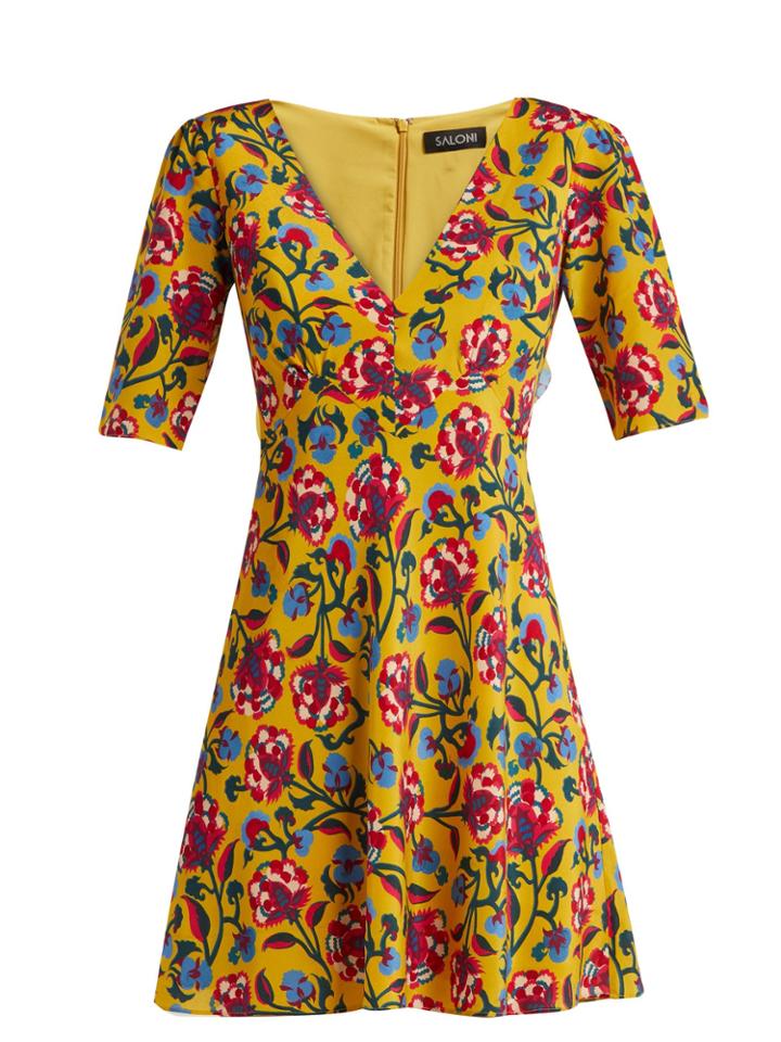 Saloni Corinne Floral-print Silk Dress