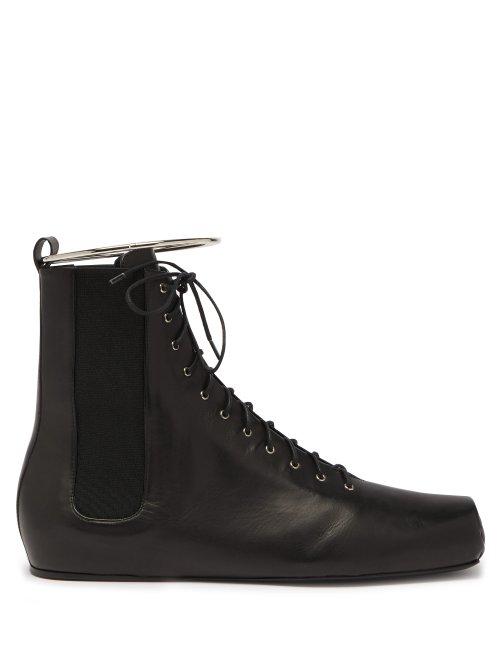 Matchesfashion.com Jil Sander - Combat Ring Detail Lace Up Leather Boots - Womens - Black
