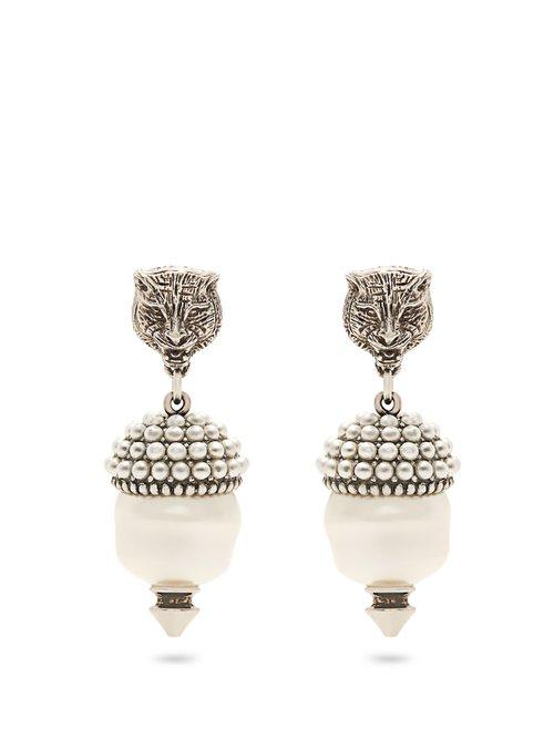 Matchesfashion.com Gucci - Feline Faux Pearl Clip On Earrings - Womens - Pearl