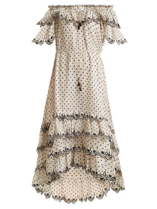 Matchesfashion.com Zimmermann - Jaya Off The Shoulder Linen Dress - Womens - Cream Multi
