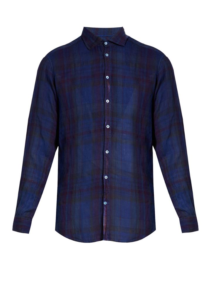 Massimo Alba Canary Checked Linen Shirt