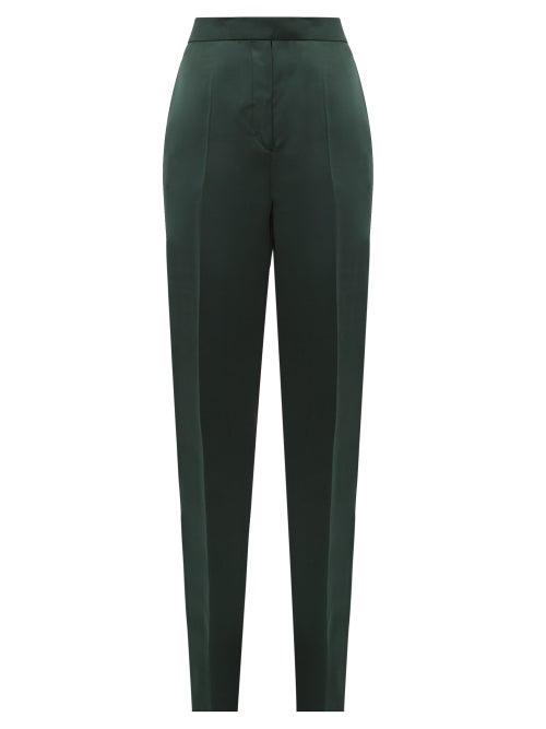 Matchesfashion.com Ssone - Metta Skinny-leg Side-striped Satin Trousers - Womens - Emerald