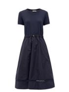 Matchesfashion.com Moncler - Logo-embroidered Shell And Crepe Dress - Womens - Navy
