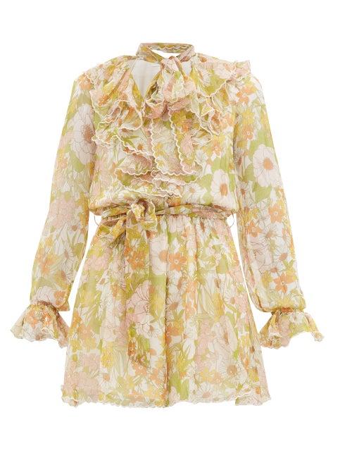 Matchesfashion.com Zimmermann - Super Eight Floral-print Silk Playsuit - Womens - Multi
