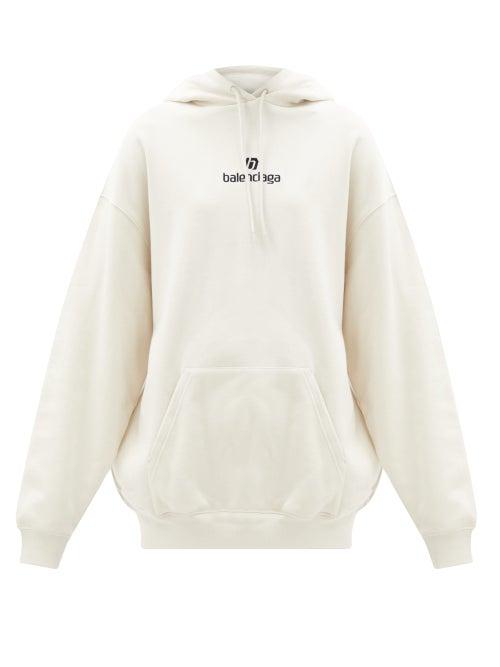 Matchesfashion.com Balenciaga - Logo-embroidered Cotton-jersey Hooded Sweatshirt - Womens - Cream