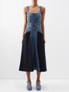 Chlo - Square-neck Denim And Gabardine Midi Dress - Womens - Navy