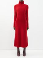 Johnstons Of Elgin - High-neck Ribbed-knit Cashmere Midi Dress - Womens - Bright Red