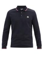 Matchesfashion.com Moncler - Logo-patch Cotton-piqu Long-sleeve Polo Shirt - Mens - Navy
