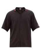 Matchesfashion.com Martine Rose - Logo-collar Short-sleeved Satin Shirt - Mens - Black