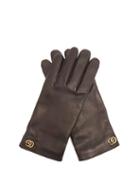 Matchesfashion.com Gucci - Gg Plaque Leather Gloves - Mens - Black
