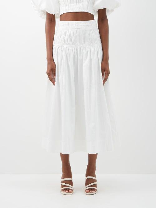 Aje - Enamour Gathered Cotton-poplin Midi Skirt - Womens - Ivory