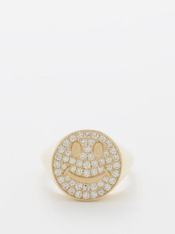 Roxanne First - Smiley Diamond & 14kt Gold Signet Ring - Womens - Gold Multi