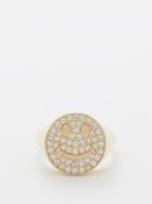 Roxanne First - Smiley Diamond & 14kt Gold Signet Ring - Womens - Gold Multi