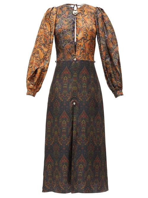 Matchesfashion.com Christopher Kane - Paisley Dome-embellished Patchwork Satin Dress - Womens - Brown Print