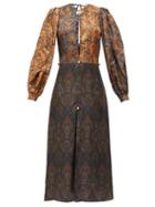 Matchesfashion.com Christopher Kane - Paisley Dome-embellished Patchwork Satin Dress - Womens - Brown Print