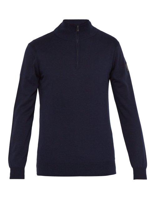 Matchesfashion.com Belstaff - Bay Zipped Cotton Blend Sweater - Mens - Navy