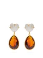 Matchesfashion.com Lizzie Fortunato - Shell And Crystal Gold Plated Drop Earrings - Womens - Brown