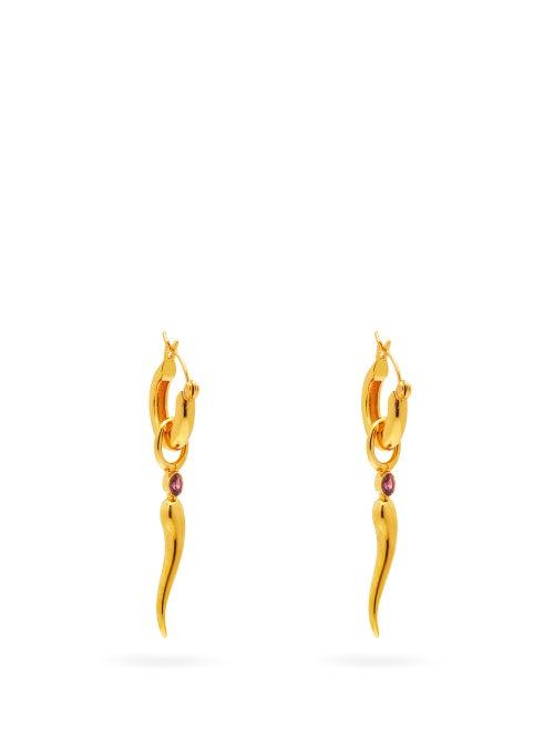 Matchesfashion.com Lizzie Fortunato - Cornetto Rhodolite & Gold-plated Hoop Earrings - Womens - Gold