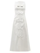 Matchesfashion.com Emilia Wickstead - Greta Bow-embellished Textured-lam Midi Dress - Womens - Silver