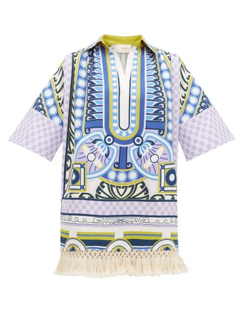 Matchesfashion.com La Doublej - Honolulu Ittica-print Cotton-poplin Kaftan Dress - Womens - Blue Print
