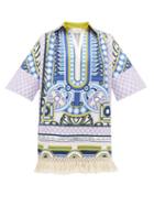 Matchesfashion.com La Doublej - Honolulu Ittica-print Cotton-poplin Kaftan Dress - Womens - Blue Print