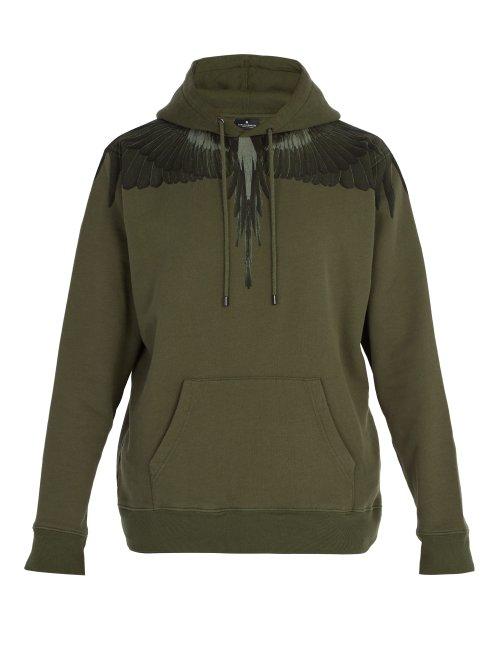 Matchesfashion.com Marcelo Burlon - Wing Print Cotton Hooded Sweatshirt - Mens - Green