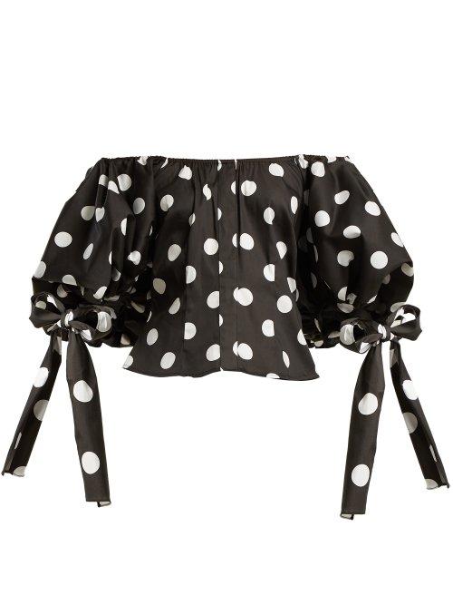 Matchesfashion.com Caroline Constas - Nella Off The Shoulder Polka Dot Top - Womens - Black White