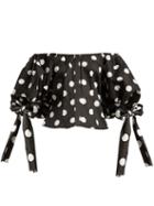 Matchesfashion.com Caroline Constas - Nella Off The Shoulder Polka Dot Top - Womens - Black White