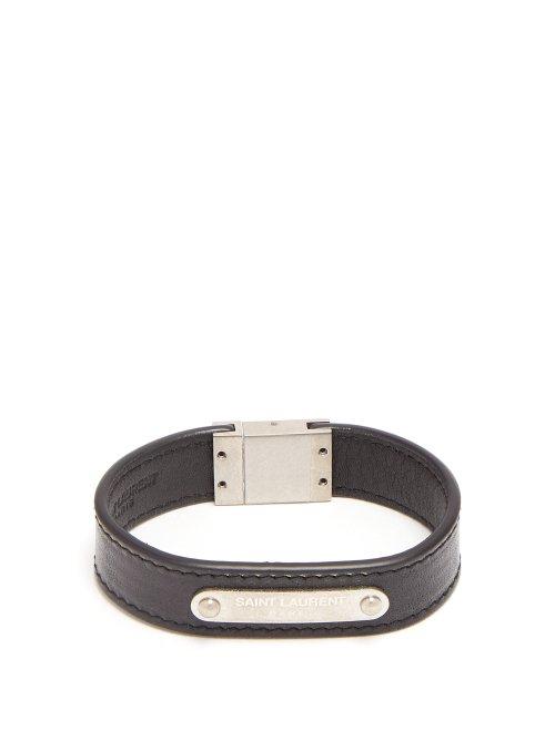 Matchesfashion.com Saint Laurent - Logo Leather Cuff Bracelet - Mens - Black