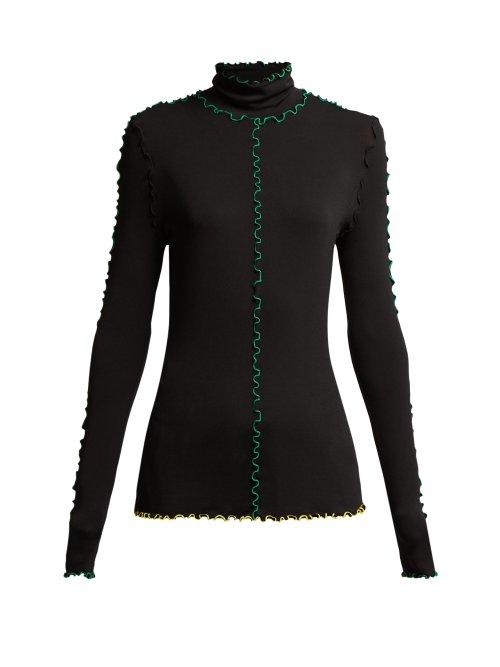 Matchesfashion.com Proenza Schouler - Fine Turtle Neck Top With Colour Block Seam Detail - Womens - Black Green