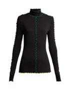 Matchesfashion.com Proenza Schouler - Fine Turtle Neck Top With Colour Block Seam Detail - Womens - Black Green