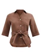 Matchesfashion.com Belize - Bess Belted Linen Shirt - Womens - Brown
