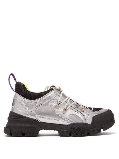 Matchesfashion.com Gucci - Flashtrek Leather Low Top Trainers - Womens - Black Silver