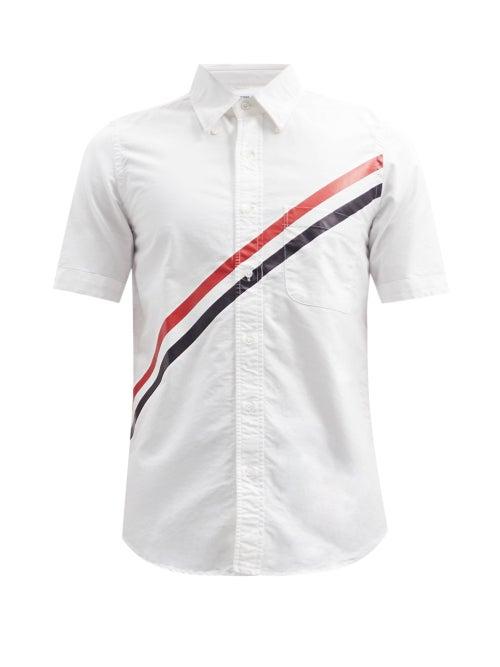 Mens Rtw Thom Browne - Tricolour-stripe Cotton-oxford Shirt - Mens - White