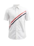 Mens Rtw Thom Browne - Tricolour-stripe Cotton-oxford Shirt - Mens - White