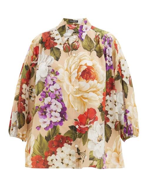 Matchesfashion.com Dolce & Gabbana - Floral-print Silk-crepe Shirt - Womens - Beige