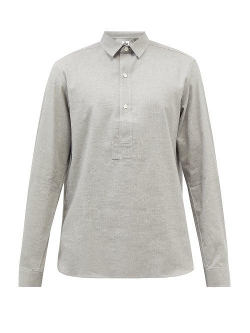 Sbline - Half-buttoned Cotton-flannel Shirt - Mens - Grey