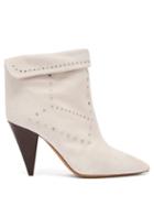 Matchesfashion.com Isabel Marant - Lisbo Stud Embellished Suede Ankle Boots - Womens - White