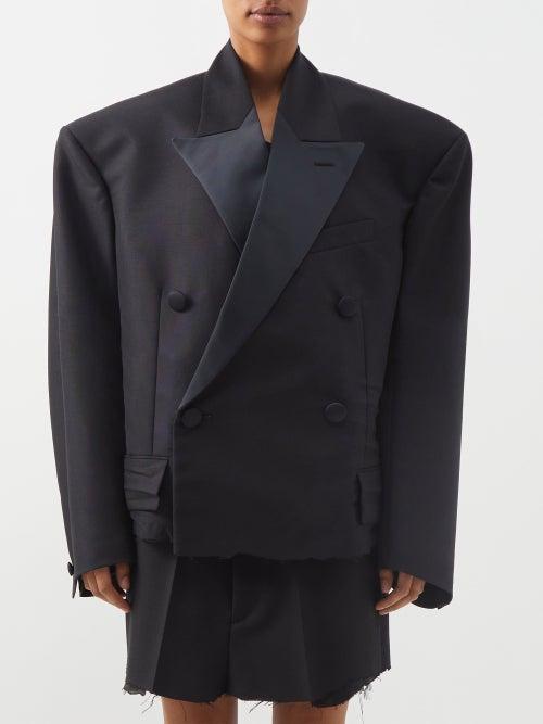 Balenciaga - Cropped Double-breasted Wool-blend Blazer - Womens - Black